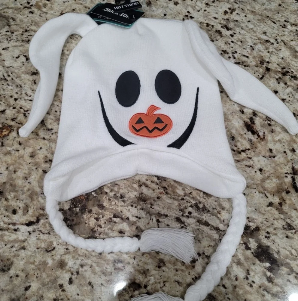 Hot Topic Nightmare Before Christmas Zero Ghost Hat Knit Beanie White Halloween - Picture 3 of 4